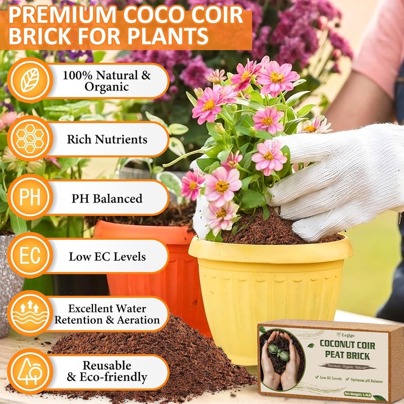Legigo 4 Pack Premium Coco Coir Brick for Plants- 100% Organic Compressed Coconut Coir Bricks Starting Mix, Coco Coir Fiber Coconut Husk for Planting, Gardening, Potting Soil Substrate, Herbs - Image 2